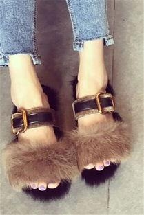欧美兔毛拖鞋图片,温暖舒适，时尚潮流必备单品